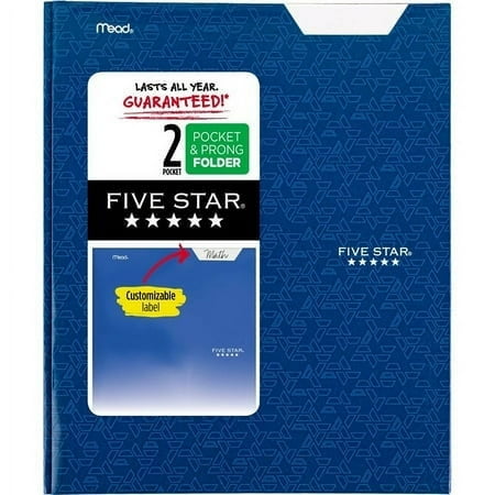 Five Star 2 Pocket Paper Folder with Prongs Blue