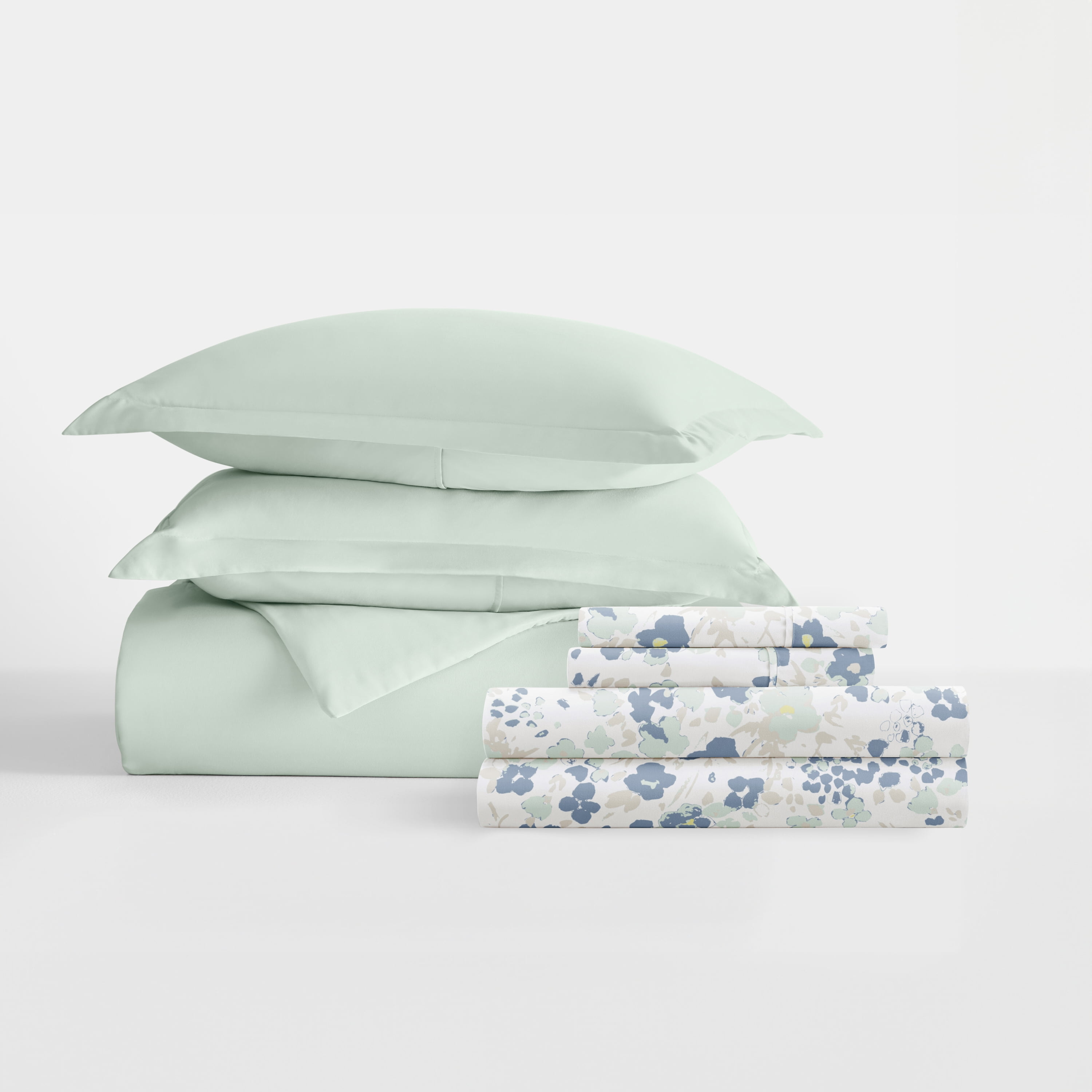 Noble Linens 8 Piece Solid Duvet Bundle in Mint, Full