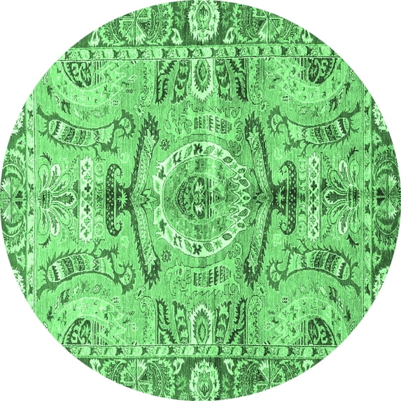 Ahgly Company Indoor Round Abstract Emerald Green Modern Area Rugs, 4' Round