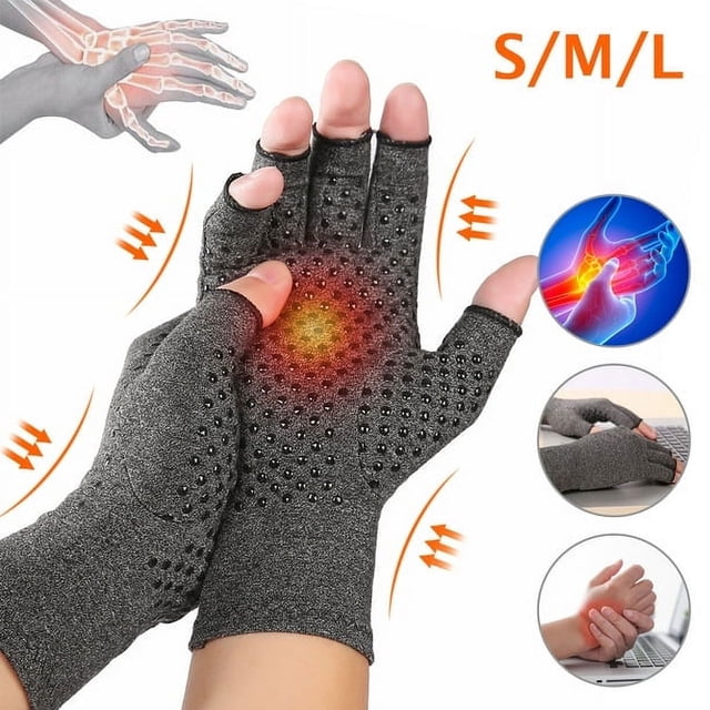 Dnzceghtig Guantes de compresión para artritis para mujeres y hombres, guantes de compresión antideslizantes con dedos abiertos, guantes de terapia médica sin dedos, guantes de túnel carpiano para
