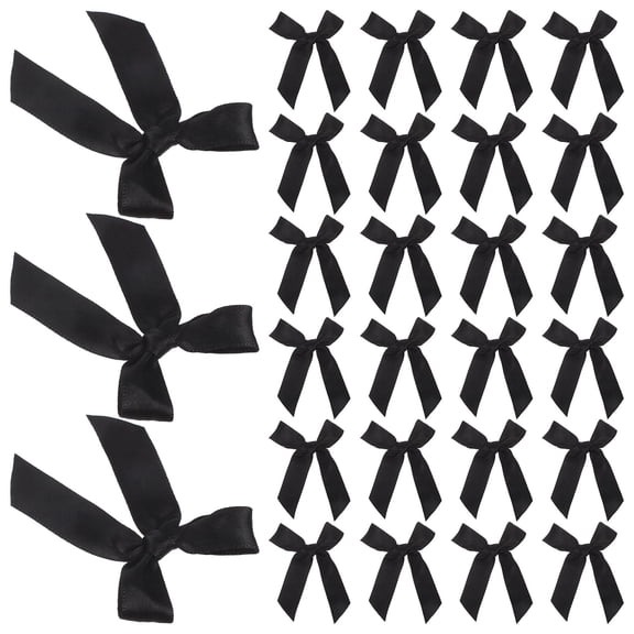 CIMAXIC 100pcs Mini Black Ribbon Bows for Crafts Sewing Wrapping Baby Shower Hair Cake Treats Party Christmas Decorations