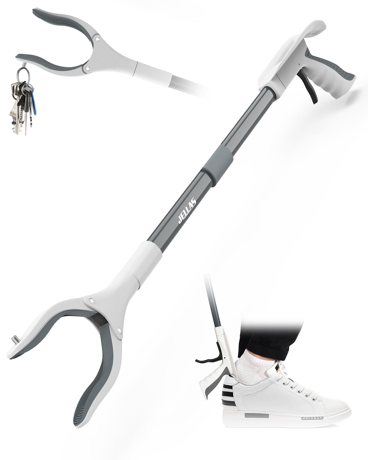 JELLAS 32" Reacher Grabber Tool with Shoehorn and 360° Rotating Head