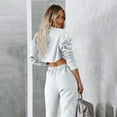 thumbnail image 2 of IROINNID Sweatsuit For Women 2 Pieces Set Savings Round Neck Solid Color Pullover Cropped Navel Long-Sleeved Sweatshirts Casual Drawstring Trousers Suit Athletic Set,White, 2 of 9