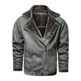 thumbnail image 3 of gbyLJF Men's Lapel Long Sleeve Coat Fleece Lined Zipper Warm Leather Jacket Casual Comfy Jacket with Zipper Pockets, 3 of 9