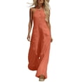 thumbnail image 2 of Linen Jumpsuit for Women Playsuits Wide Leg Dressy Pants Overall Ladies Summer Casual Dungarees Romper with Pockets Orange XL, 2 of 7