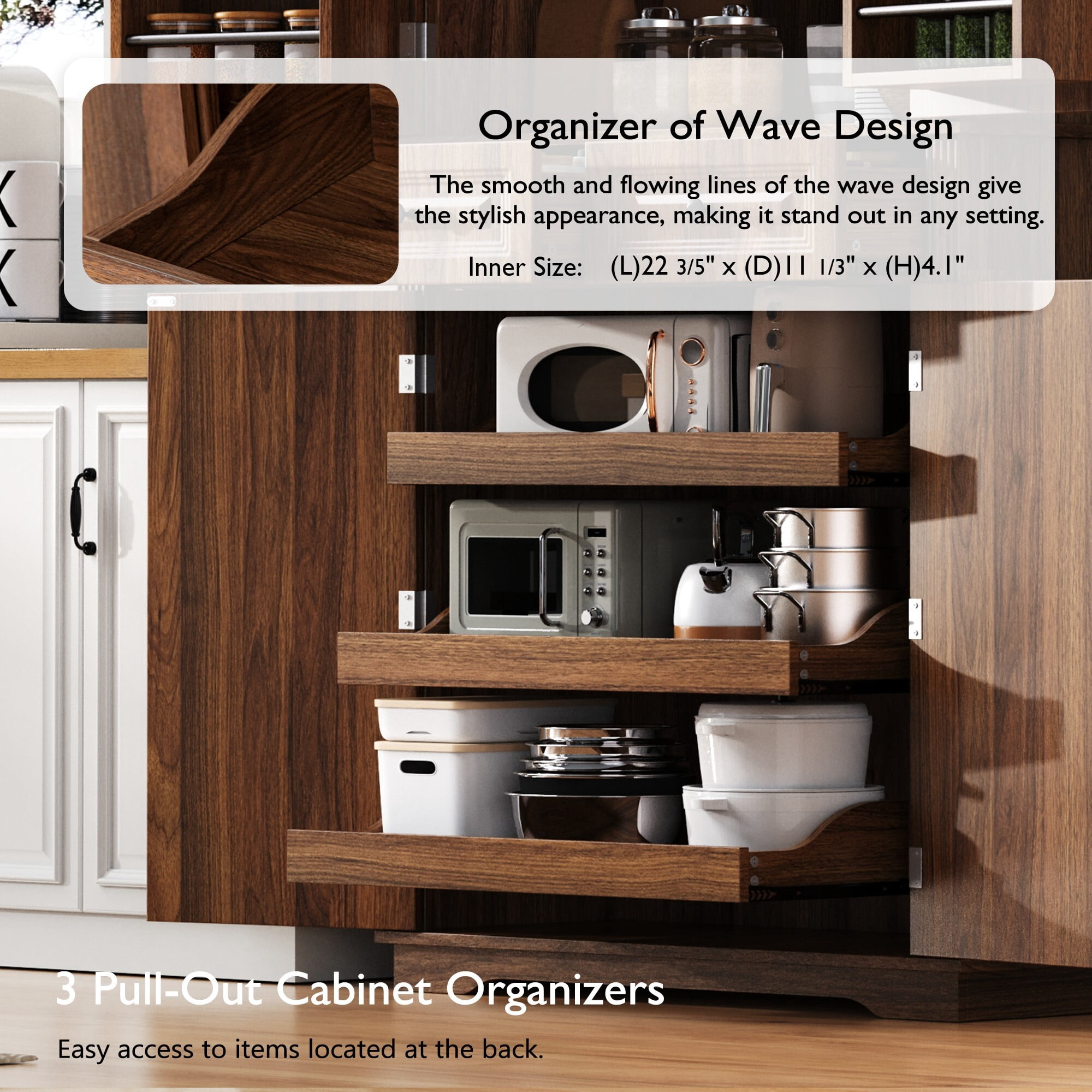 71" Tall Kitchen Pantry Cabinet with 3 Pull-Out Organizers, 6 Door Shelves, 2 Drawers, Farmhouse Embossed Texture, Freestanding Storage for Kitchen & Dining Room