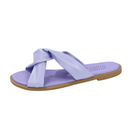 

nsendm Summer Home Slippers Women Fashion Summer Women Slippers Cross Strap Flat Bottom Lightweight Womens Slippers 8 Purple 7