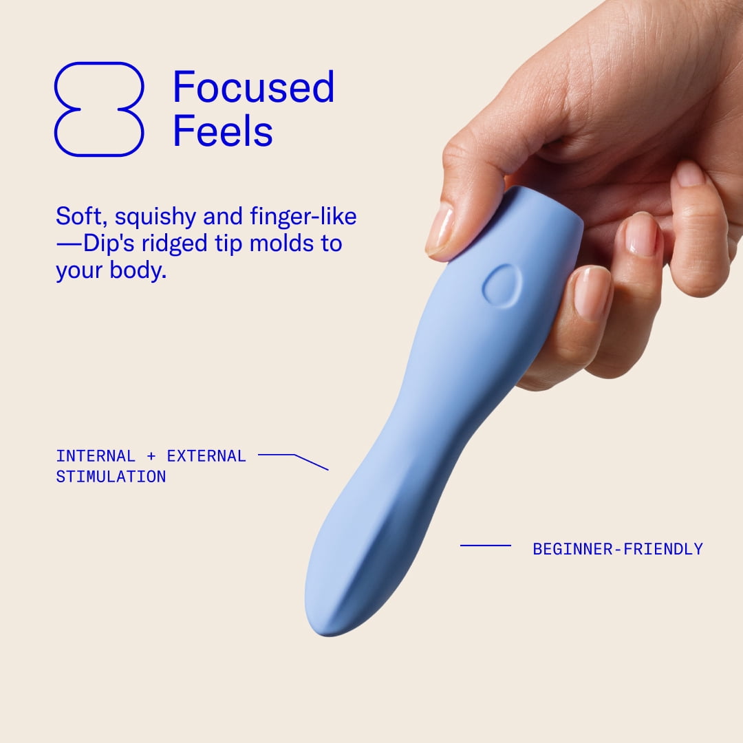Dame Dip Internal and External Vibrator for Women — USB-C Rechargeable, 5 Speeds, Waterproof, Angled Ridged Design, Personal Massager, Soft Silicone, Ergonomic - Periwinkle