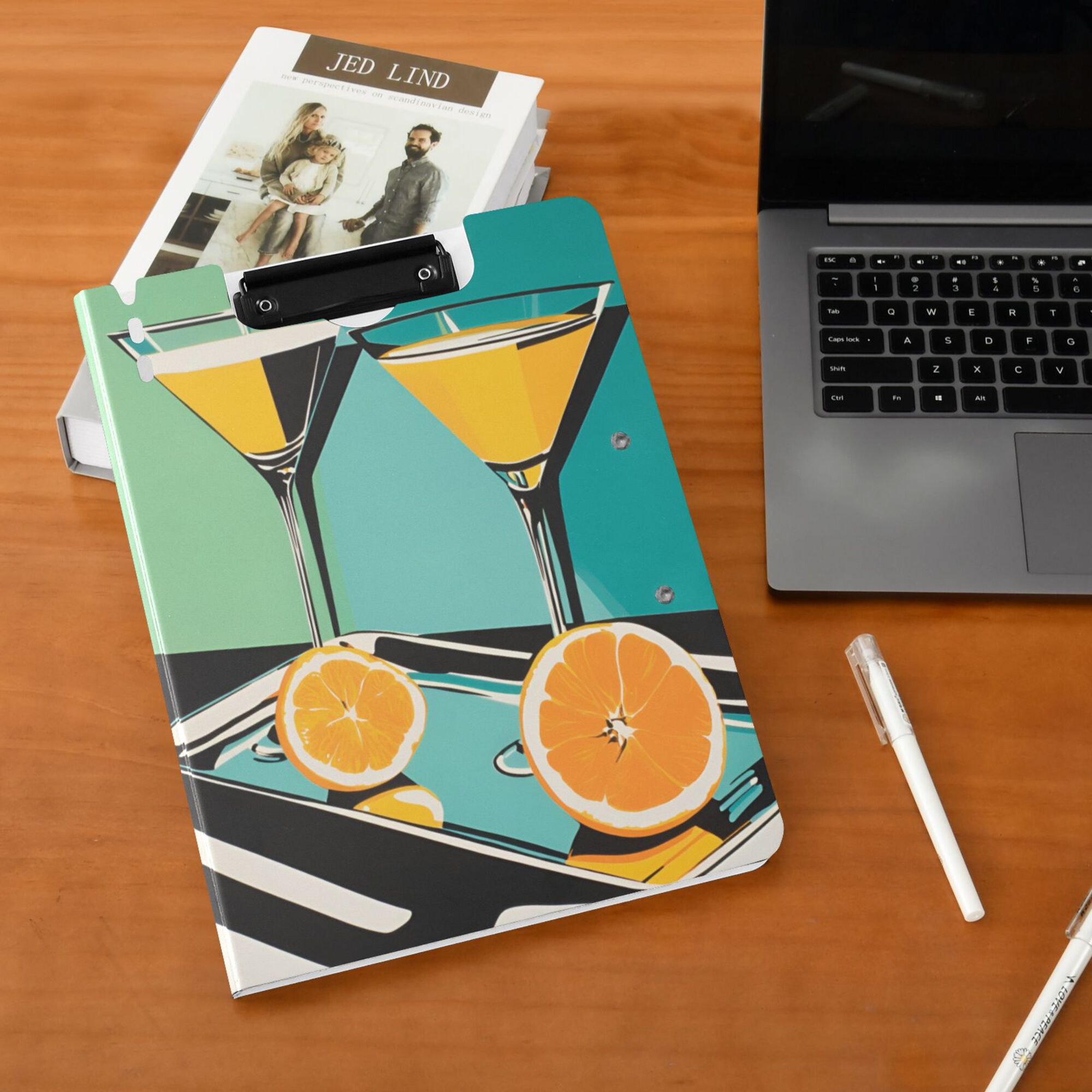FORMRS A4 Clipboard Folder with Pen Holder Horizontal Foldable School Office Binder, Orange Glasses