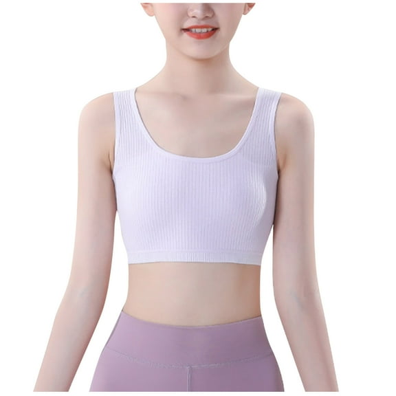 ZACPNCV Girls Soft Training Bras Seamless First Bra Girls Sports Bras Longline Crop Chest Double Lined Purple 12-13 Years