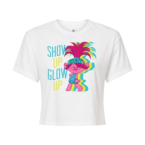 Trolls - Show Up Glow Up Poppy - Juniors Cropped Cotton Blend T-Shirt