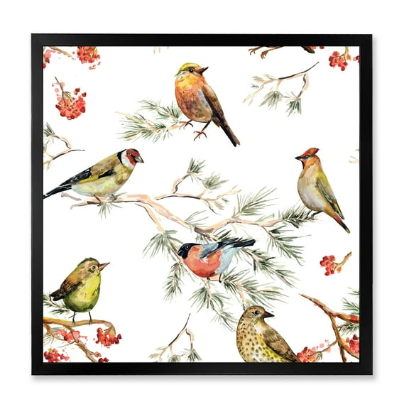 Designart 'Forest Birds Sitting On Branches' Traditional Framed Art Print