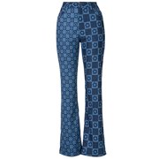 Aellinatey Women High Waist Straight Jeans Pants Asymmetrical Plaid Floral Denim Trousers