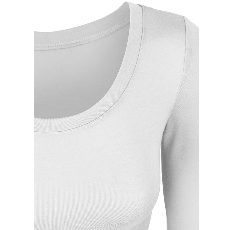 KOGMO Womens Long Sleeve Crop Top Solid Round Neck T Shirt 