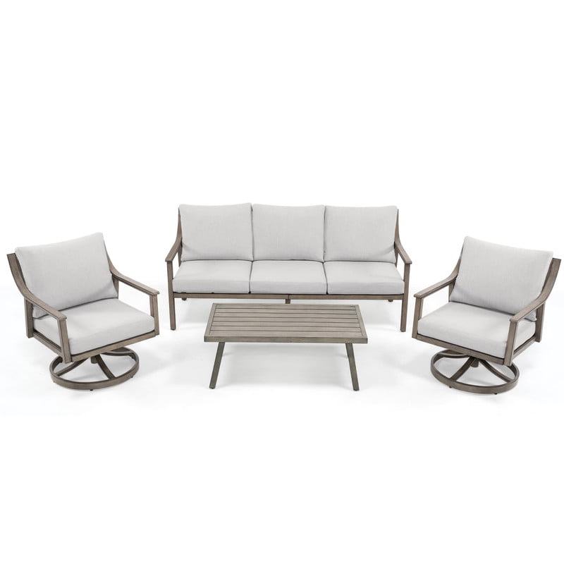 4-Piece Outdoor Patio Furniture Set for 5, Aluminum Outdoor Conversation Set Includes 1 Three-Seater Sofa, 2 Swivel Chairs, and 1 Coffee Table