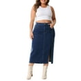 thumbnail image 2 of Agnes Orinda Plus Size High Waist Elegant Denim Skirt Button Up Cowboy Side Slit Pocket Jean Skirt 1X Dark Blue, 2 of 6