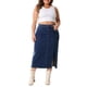 thumbnail image 2 of Falda de mezclilla de mujer plus size Agnes Orinda, de cintura alta, con abertura lateral, botones y bolsillo, talla 4X, azul oscuro, 2 of 6