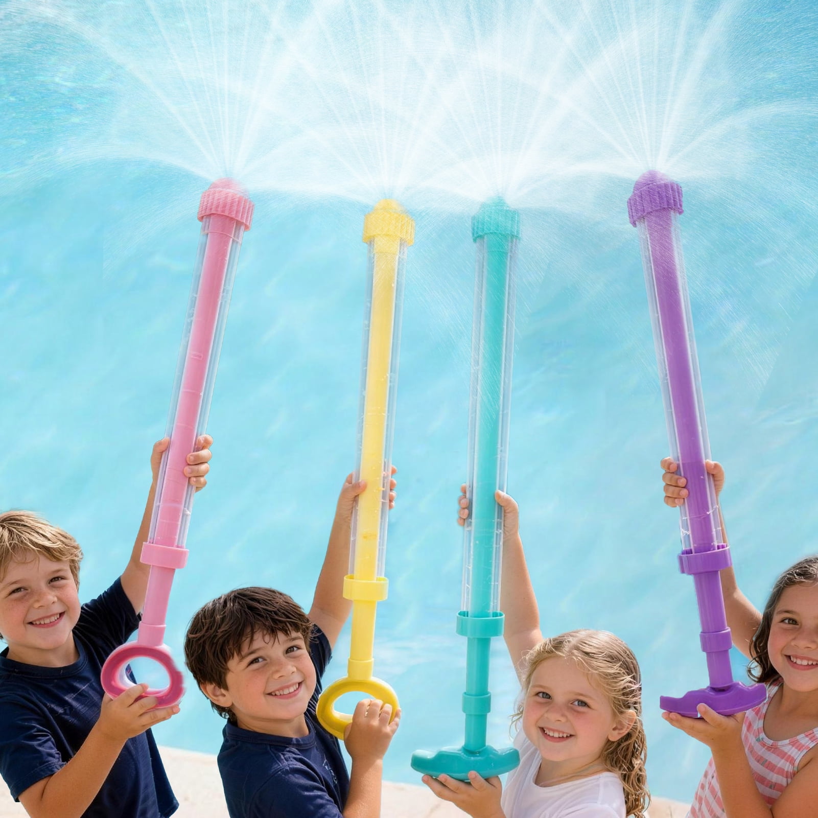 4 Pack Water Squirt Toys for Kids, Pull-Out Design Water Blaster Soaker, Creative Fireworks Spray Effect, Summer Pool Beach Party Favors, Outdoor Water Play Toys for Boys Girls Adults