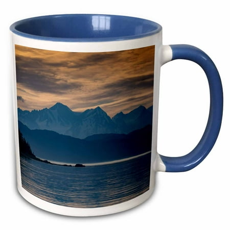 3drose, Sunset Lights up the High Mountains of Glacier Bay., 15oz Two-tone Blue Mug