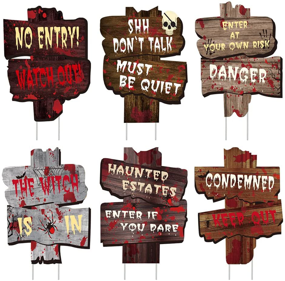 Creepy Sidewalk Warning Signs Scary Theme Party Halloween Decorations Yard Signs Stakes 15 x 11 Yard Decor for Haunted House 6 Pack Outdoor Lawn Signs 6 Pack Beware Signs Yard Warning Signs 