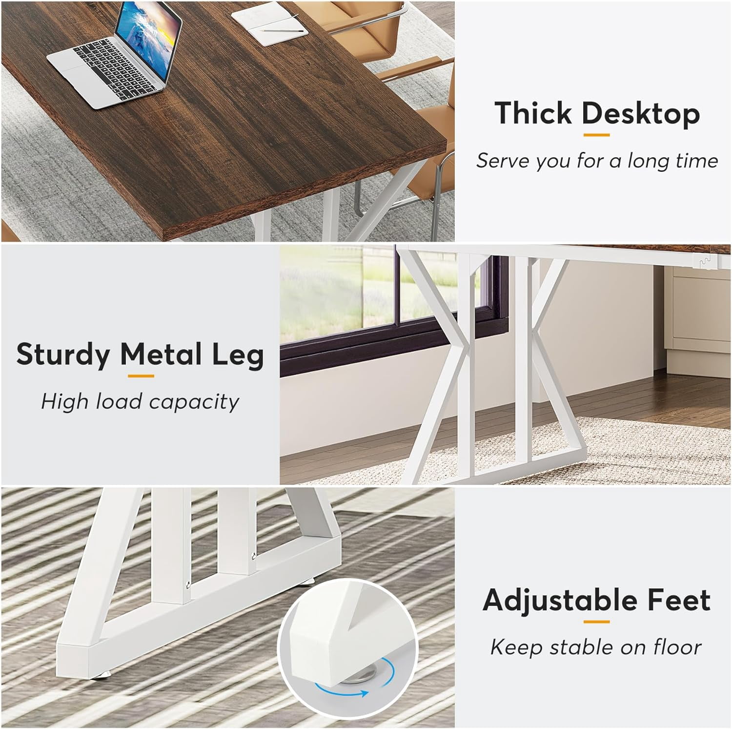 Tribesigns 78.7-Inch Executive Desk, Large Computer Office Desk, Industrial Study Writing Table for Home Office(Brown/White)