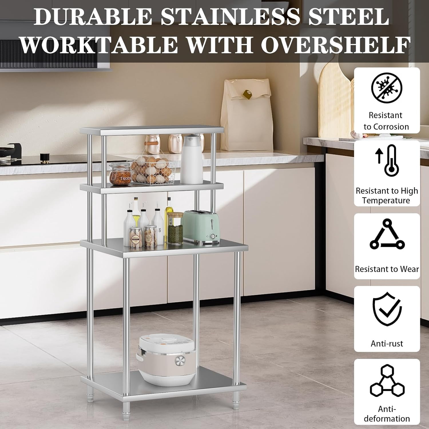 Stainless Steel Double Overshelf, Commercial 2-Tier Adjustable Shelves, Double Deck Overshelf for Prep & Work Table In Restaurant, Kitchen and Home, 30" x 24"