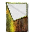 thumbnail image 2 of Autumn Soft Flannel Fleece Throw Blanket, Cozy Scene Road Trees Warm Sunrays 2 Seasons at Once Photo, Cozy Plush for Indoor and Outdoor Use, 50" x 70", Olive Green Yellow, by Ambesonne, 2 of 5