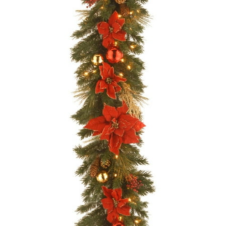 National Tree 9' x 12" Decorative Collection Home Spun Garland with 100 Clear Lights