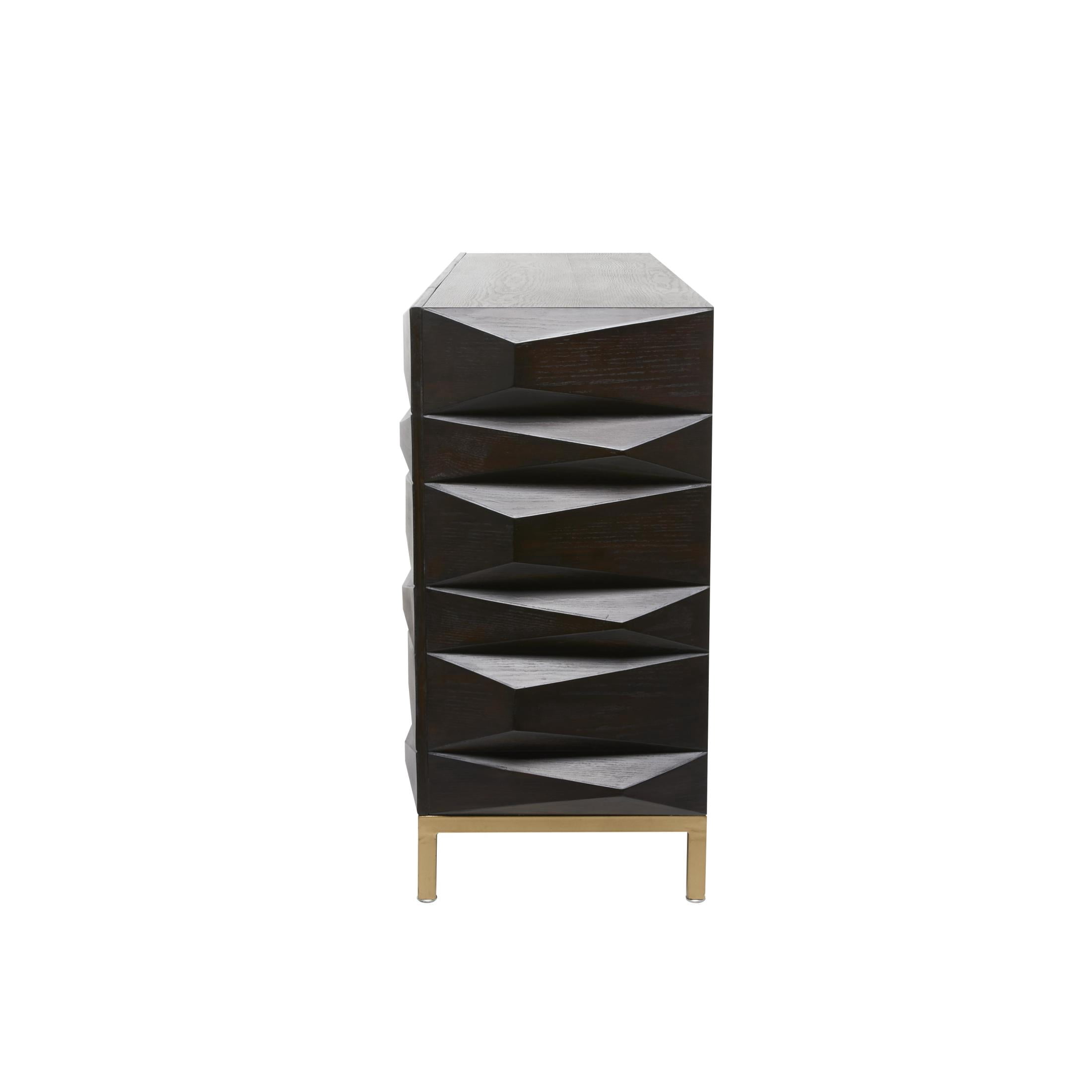 DecMode 63" x 32" Dark Brown Wooden Geometric 4 Door Sideboard, 1-Piece