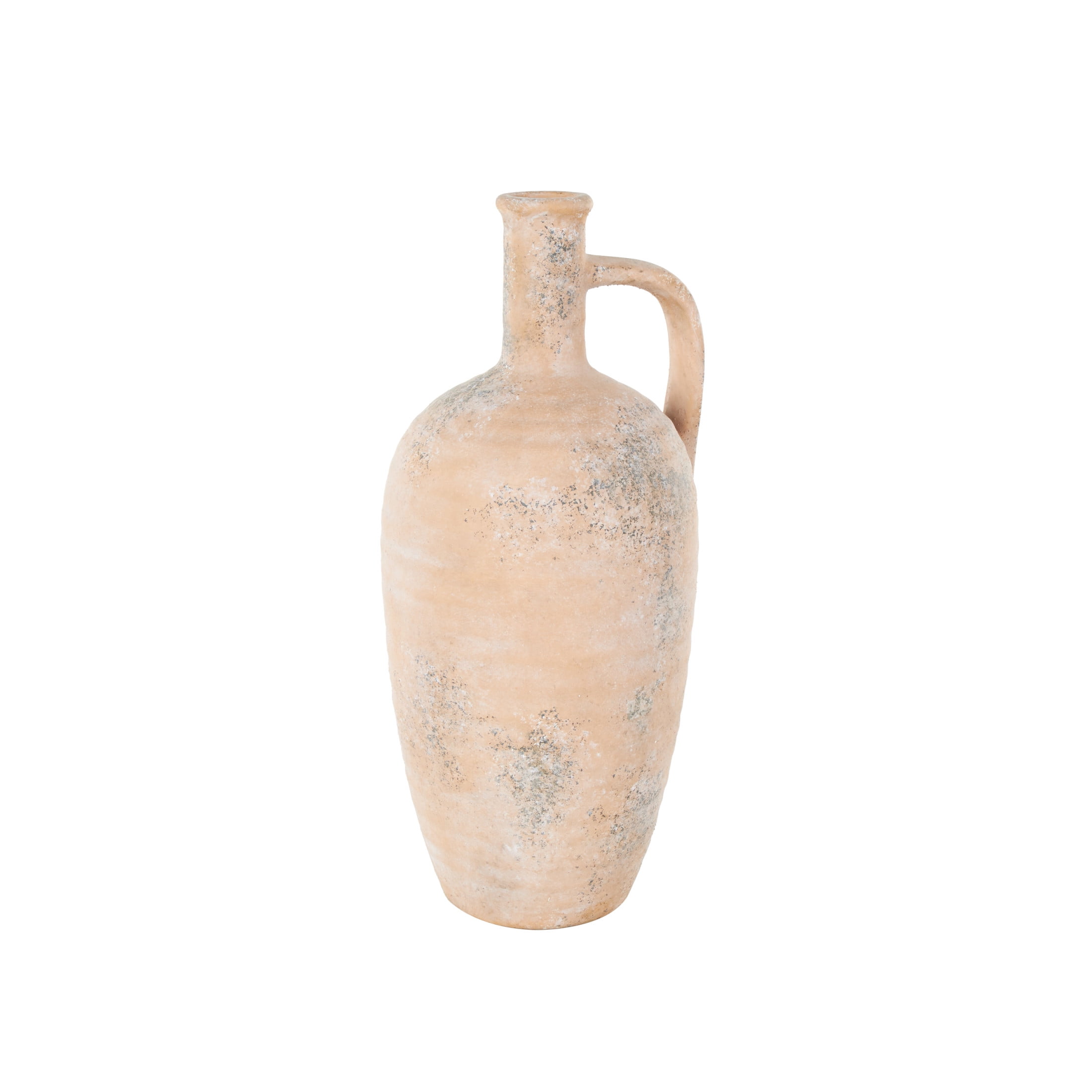 DecMode 18" Antique Style Distressed Beige Ceramic Vase with Handle