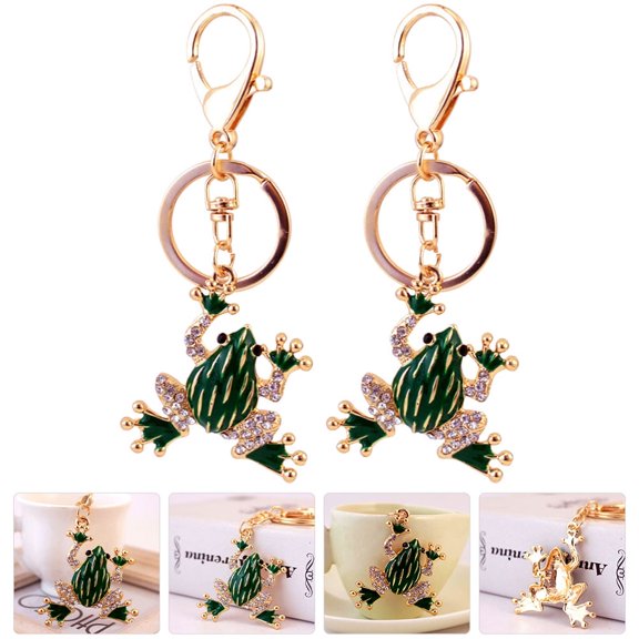 DESIGNICE 2Pcs Frog Shape Keychain Charm for Car Key Everyday Use Cute Keyring with Rhinestone