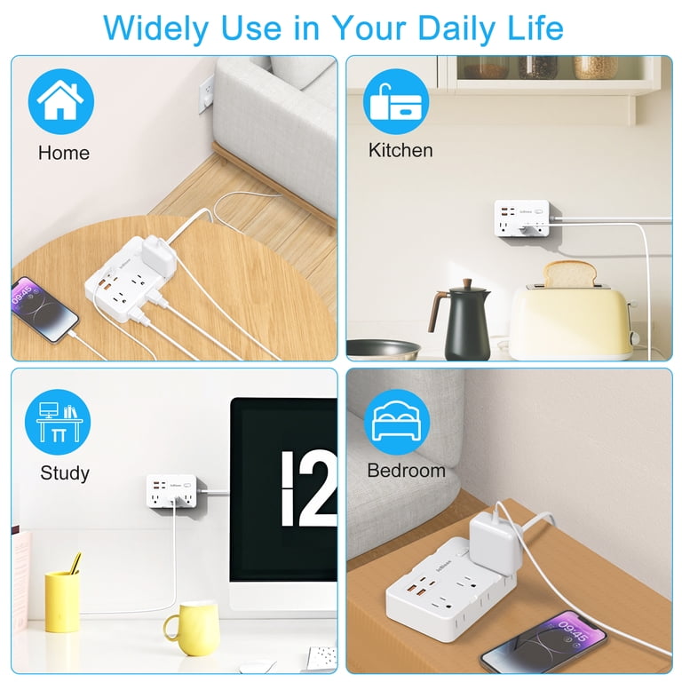 10-in-1 Power Strip with USB Ports and 5ft Extension Cord, White photo 5