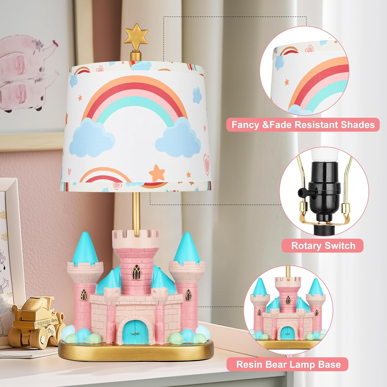 Castle Bedside Table Lamp for Kid Pink Princess Nursery Lamp for Girl Bedroom Nightstand Decor Cute Desk Lamp