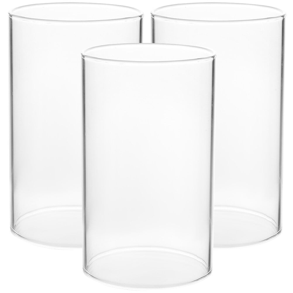 3pcs Windproof Clear Glass Cylinder Candleholders Open Ended Candle Tube Shades