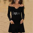 thumbnail image 2 of Vestido de manga larga para mujer Vintage A-Line Swing Fiesta informal Cuello en V Vestidos con incrustaciones de diamantes Fridja  NMB1534, 2 of 7