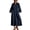 Blue_001, variant on CIENVNSTG Dresses For Women Lapel V Neck Pleated Linen Midi Shirt Dress 3/4 Bell Sleeve Loose A Line Dress with Pockets Black L