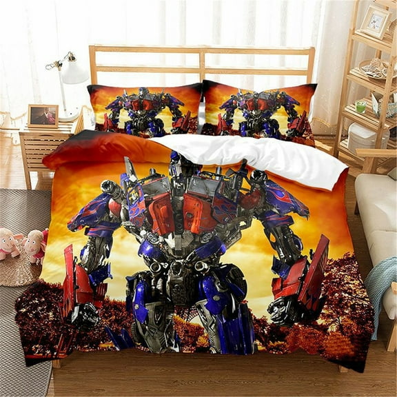 Kids Duvet Cover Set 3 Pieces Bumblebee Optimus Prime Bedding Set Twin Size Bedroom Lightweight Quilt Cover for All Season