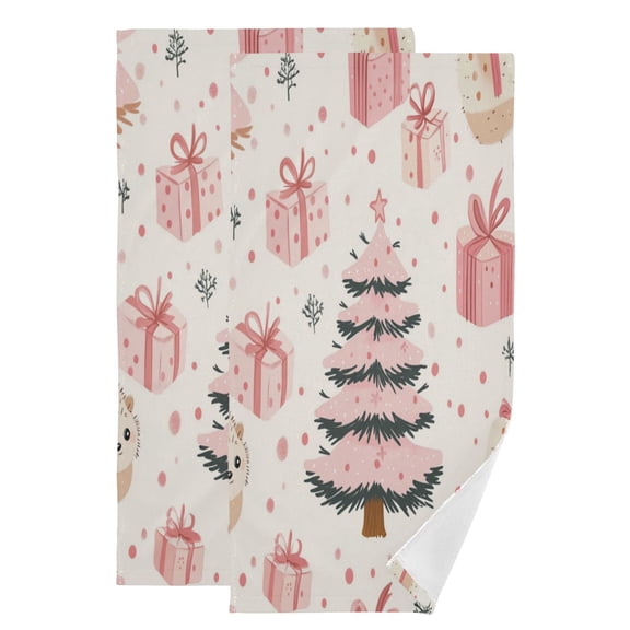 Qxltty Pink Christmas Tree Face Towel Set of 2 Polyester Cotton Soft Bath Towels for Bathroom Kitchen Hotel Spa 28.3x14.4in