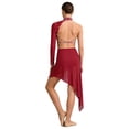 thumbnail image 2 of iixpin Womens One Shoulder Rhinestones Bodysuit Dress Asymmetric Modern Lyrical Dance Costume Burgundy XXL, 2 of 7