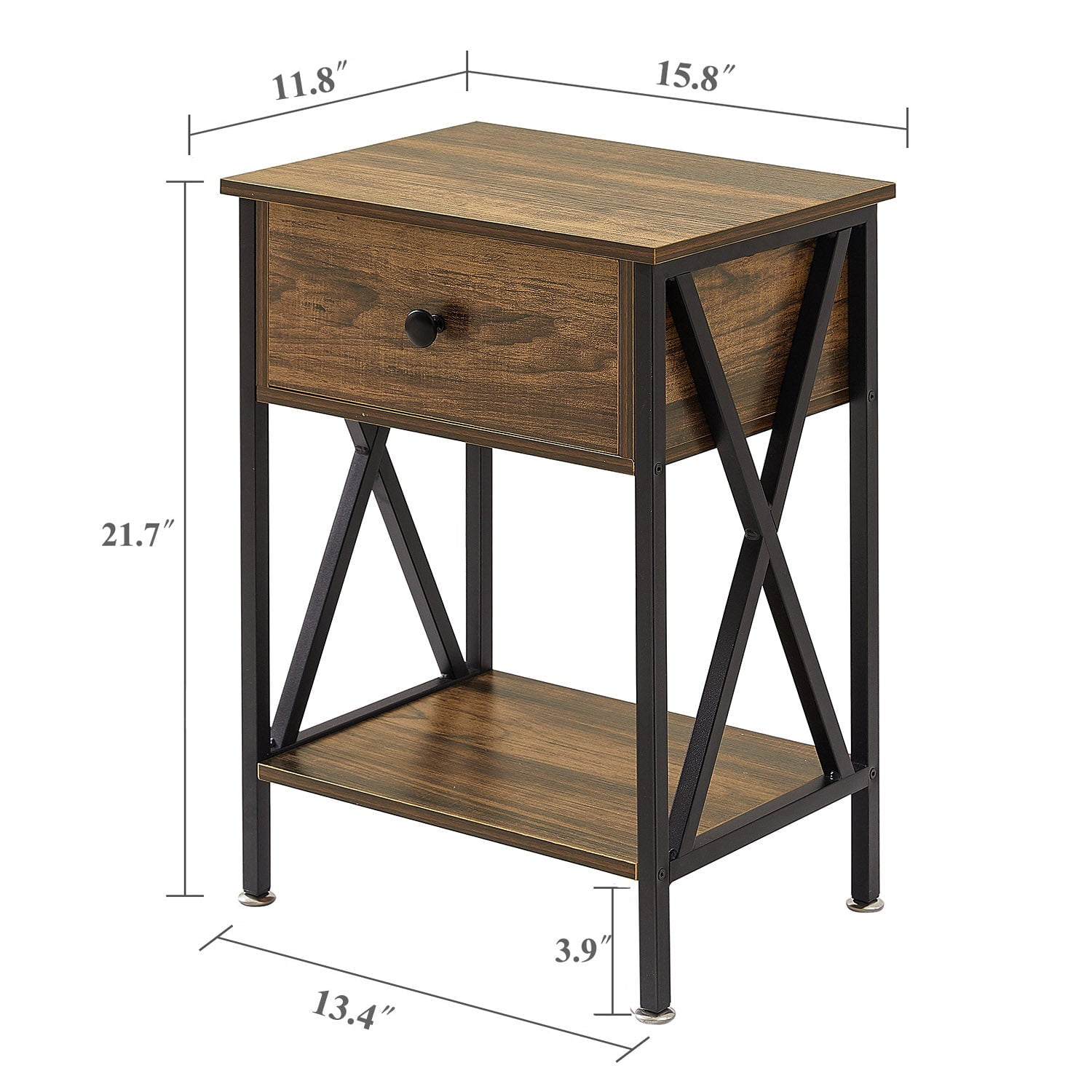 VECELO Nightstand with Drawer and Open Storage Shelves, Bedside End Table for Bedroom Living Room, Brown