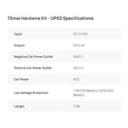 70mai UP02 Hardwire Kit – 24H Parking Monitor Cable for 70mai Dash Cams (A200, A500S, A800S, M200, M300, S500 4K, D06)