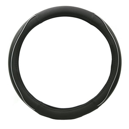 Mustang Deluxe Steering Wheel KM World Black 14.5-15 Inch Rubber Steering Wheel Cover with White rubber and PU Leather Hand Placements, Fits Ford Mustang ()