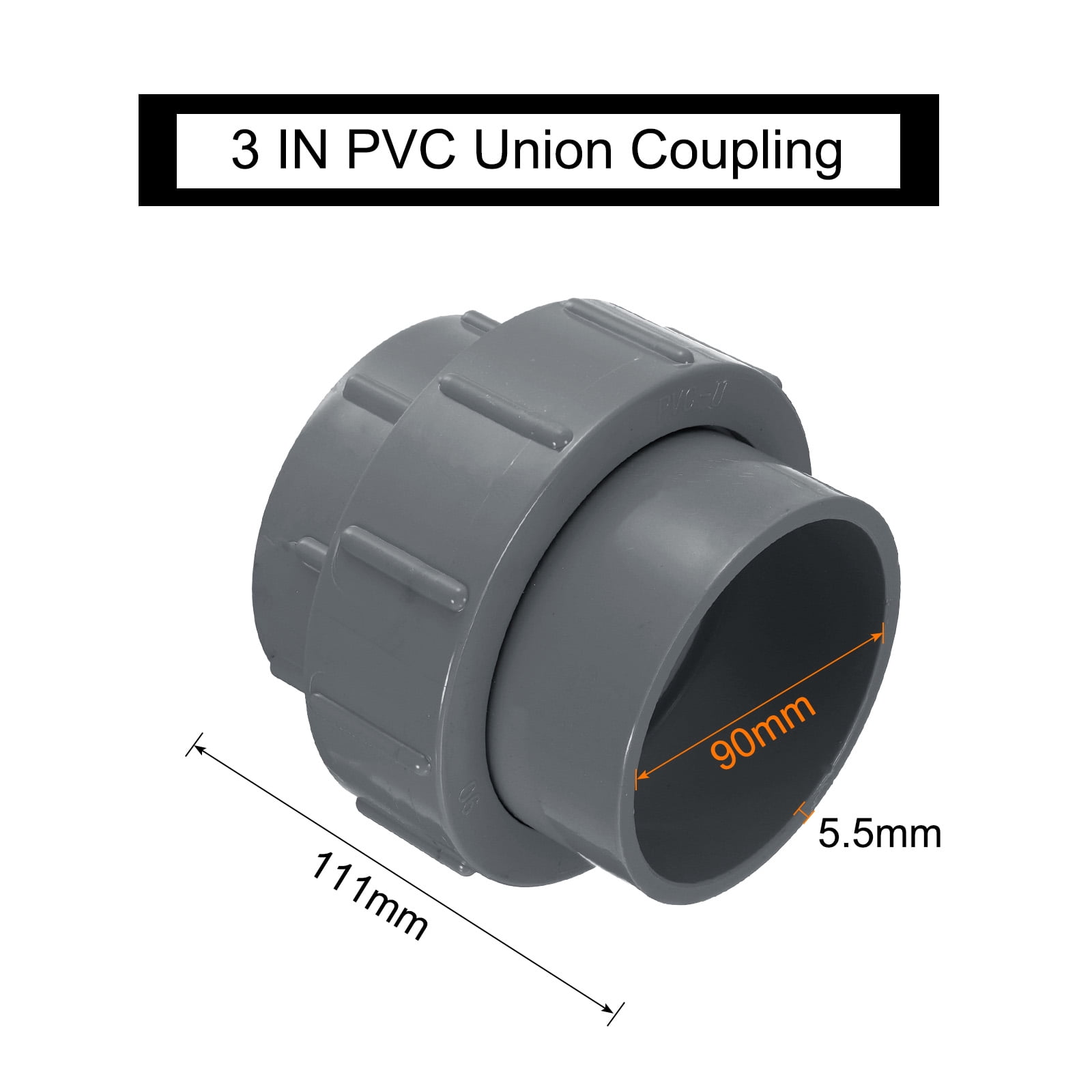 Unique Bargains Union Coupling Pipe Fitting Socket x Socket Adapter 40 Gray 3"