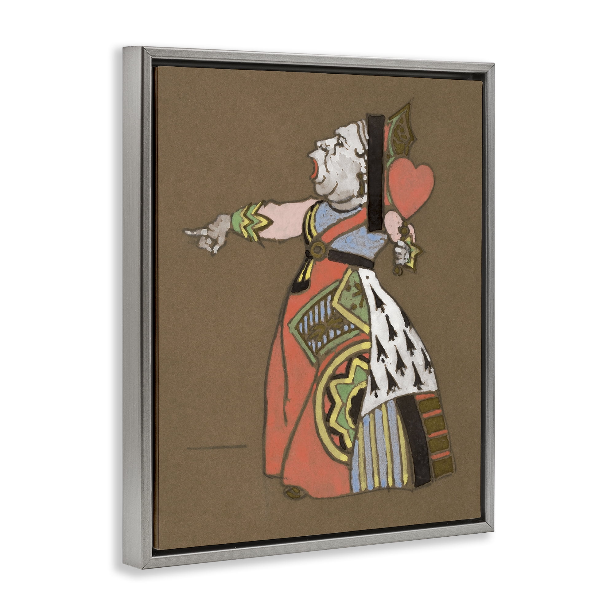 Stupell Industries Antique Queen of Hearts Entertainment Painting Gray Floater Framed Canvas Art Print Wall Art, 25 x 31