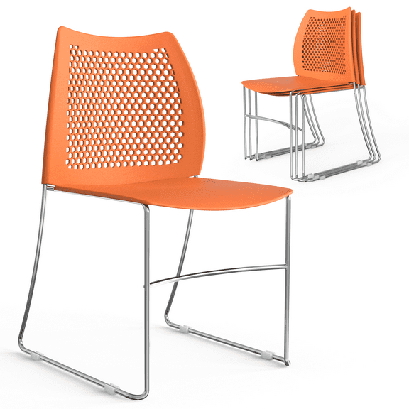 Ktaxon Stackable Chairs 4 Pcs, Plastic Stacking Chairs with Removeable Mesh Back for Wedding, Meeting, Conference, Commercial Use, Orange