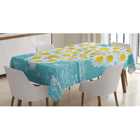 

Ambesonne Garden Tablecloth Rectangular Table Cover Heart Shaped Daisy 52 x70 Sky Blue White