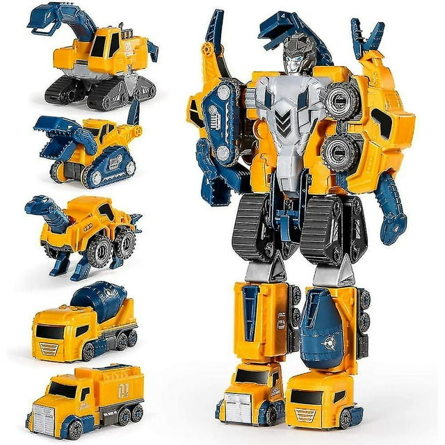 Juego de vehículos de construcción de robots de juguete, 5 piezas, robots transformadores