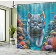thumbnail image 4 of Ambesonne Nautical Shower Curtain, Diver Cat in the Ocean, 69"Wx75"L, Turquoise Multicolor, 4 of 4