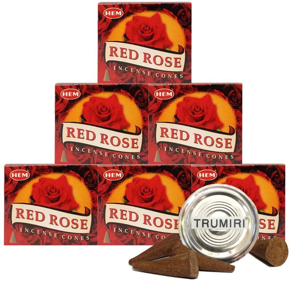 TRUMIRI Incense Cone Holder Bundle with Hem Red Rose Incense Cones