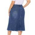 thumbnail image 4 of DARING DIVA Women's Plus Denim Fishtail Midi Jean Skirt with Pockets 1X Blue, 4 of 6